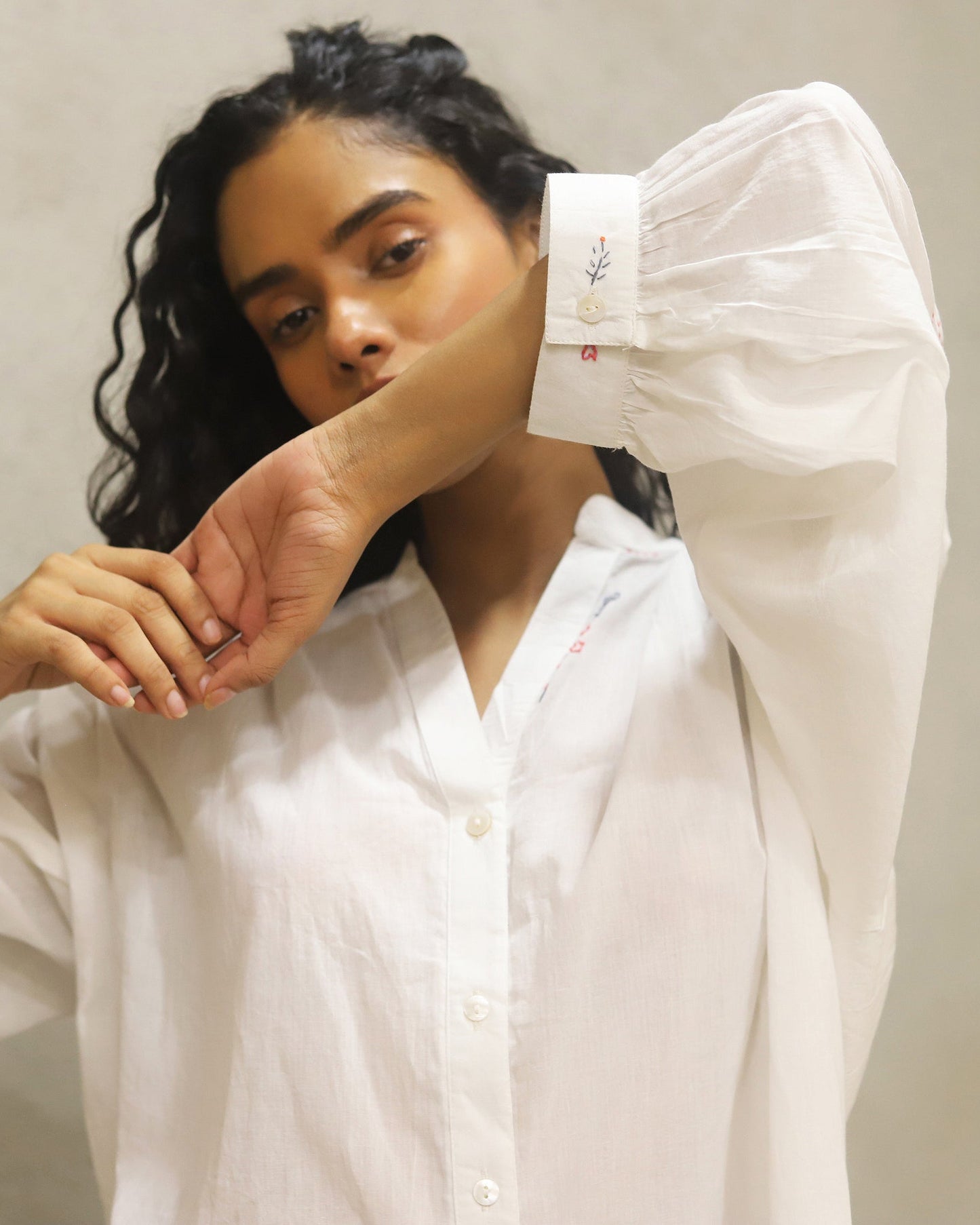 Pure cotton with hand embroidery shirt