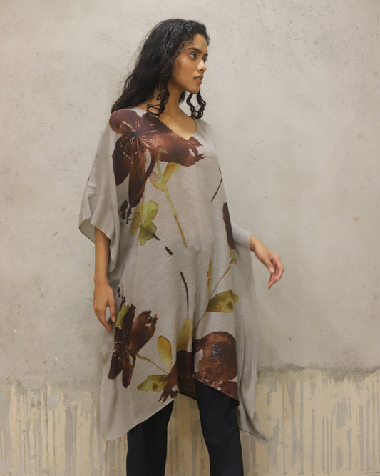 Wool modal printed kaftan dress