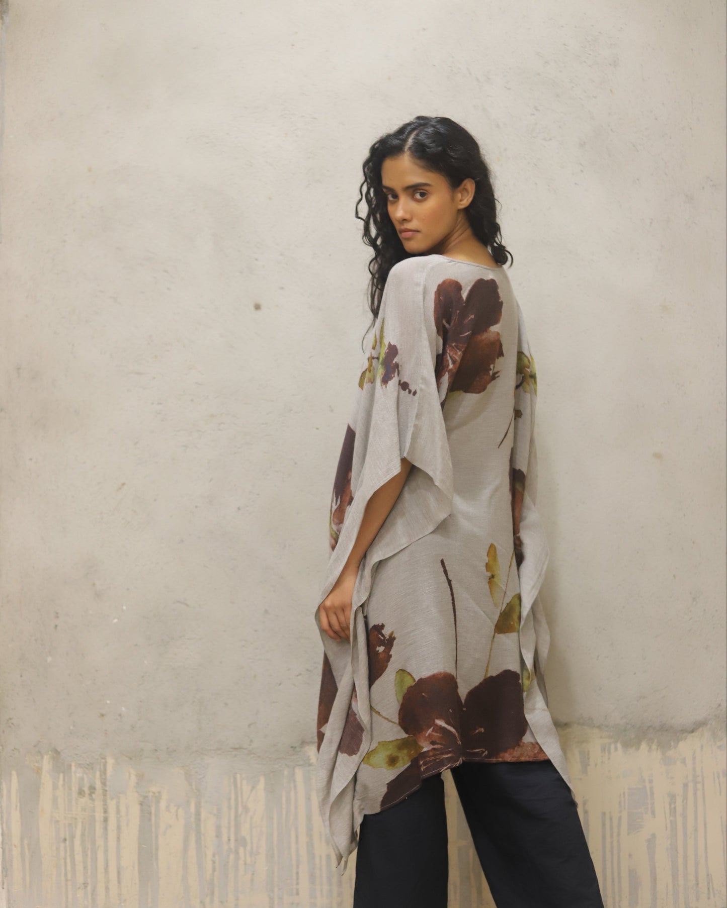 Wool modal printed kaftan dress
