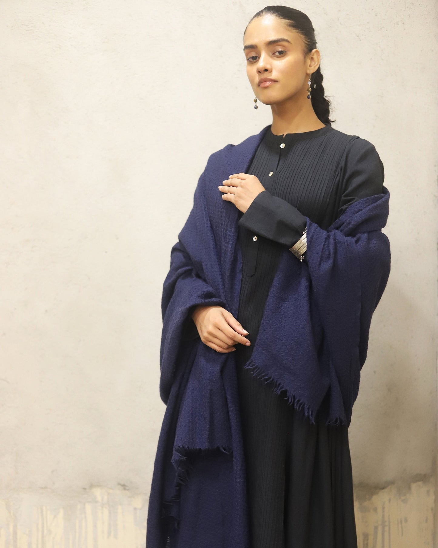 Blue waffle scarf ( Pure merino wool scarf with waffle weave )