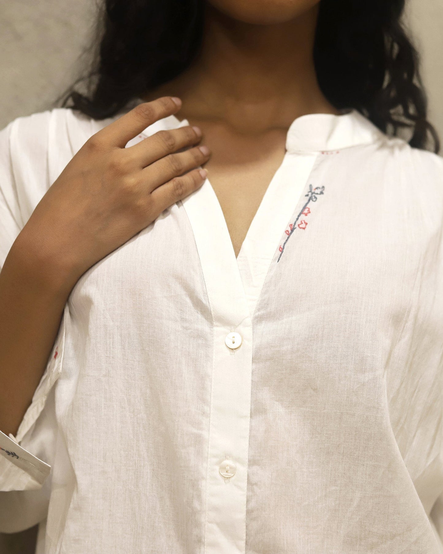 Pure cotton with hand embroidery shirt