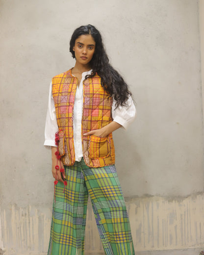 Padded Reversible jacket with check on one side and print on the other , worn both ways