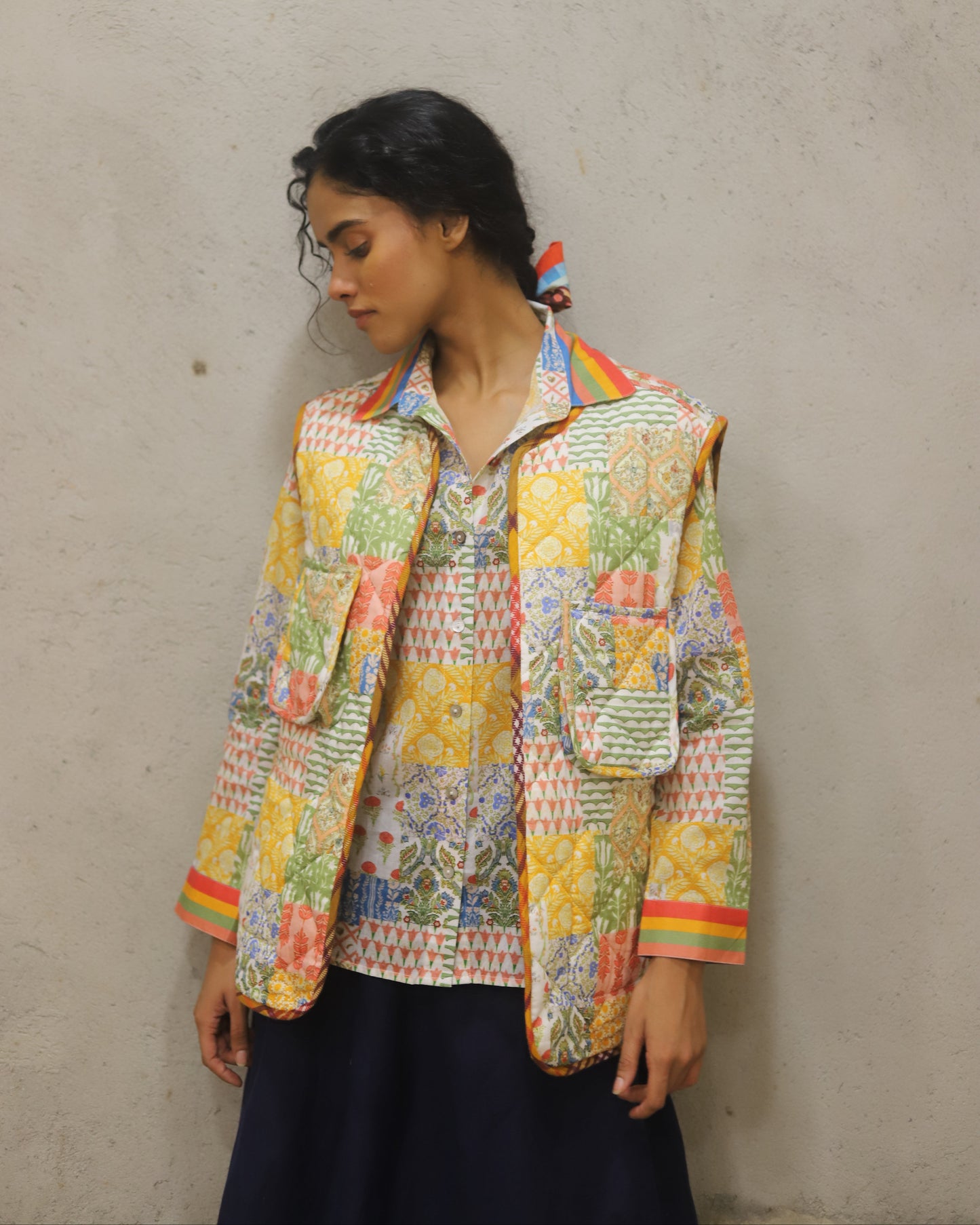 Printed pure cotton shirt with mother of pearl buttons