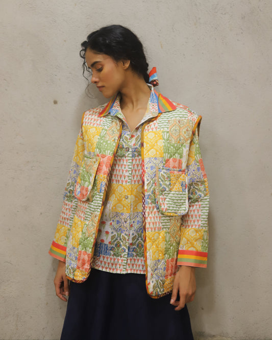Printed pure cotton shirt with mother of pearl buttons