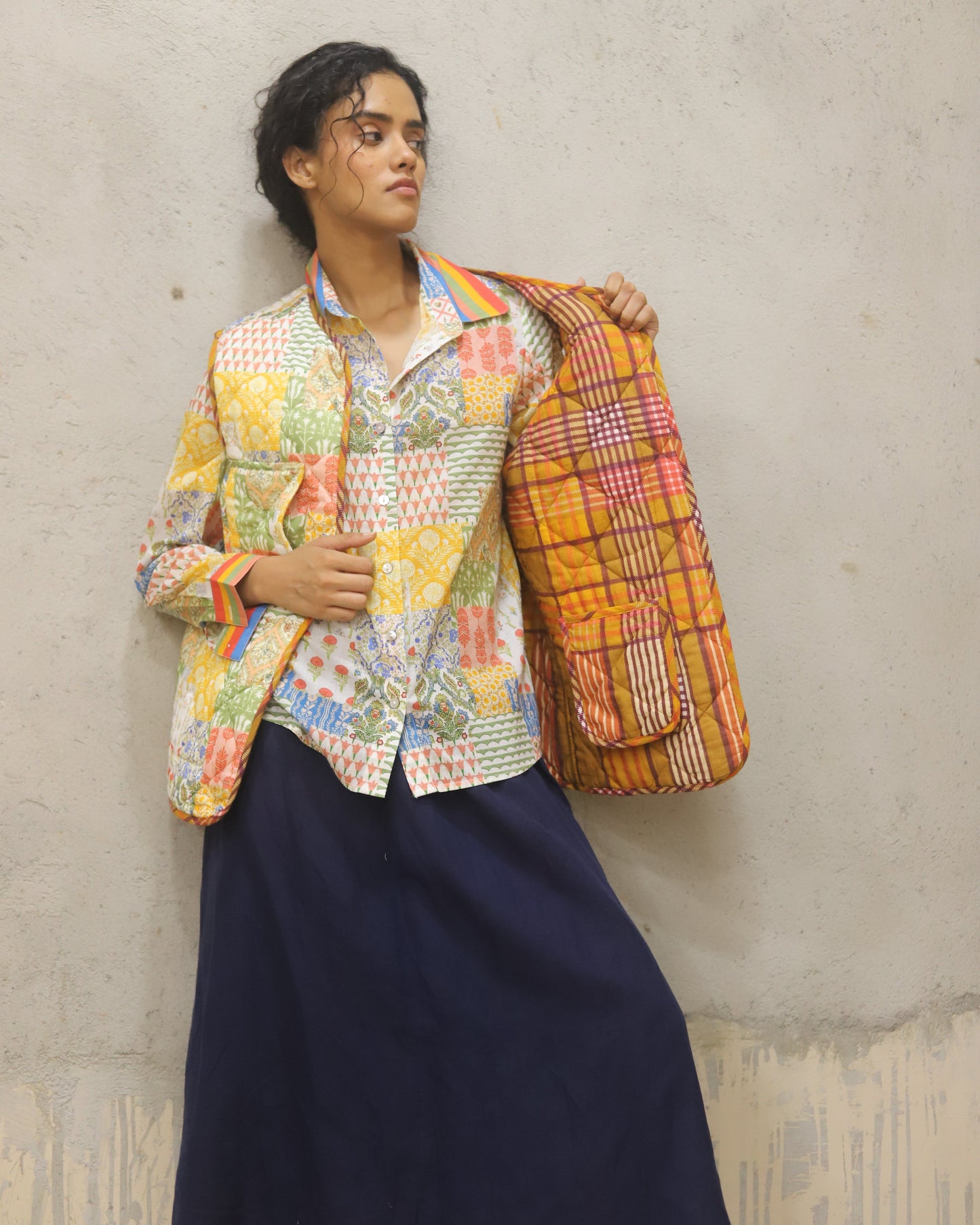 Printed pure cotton shirt with mother of pearl buttons