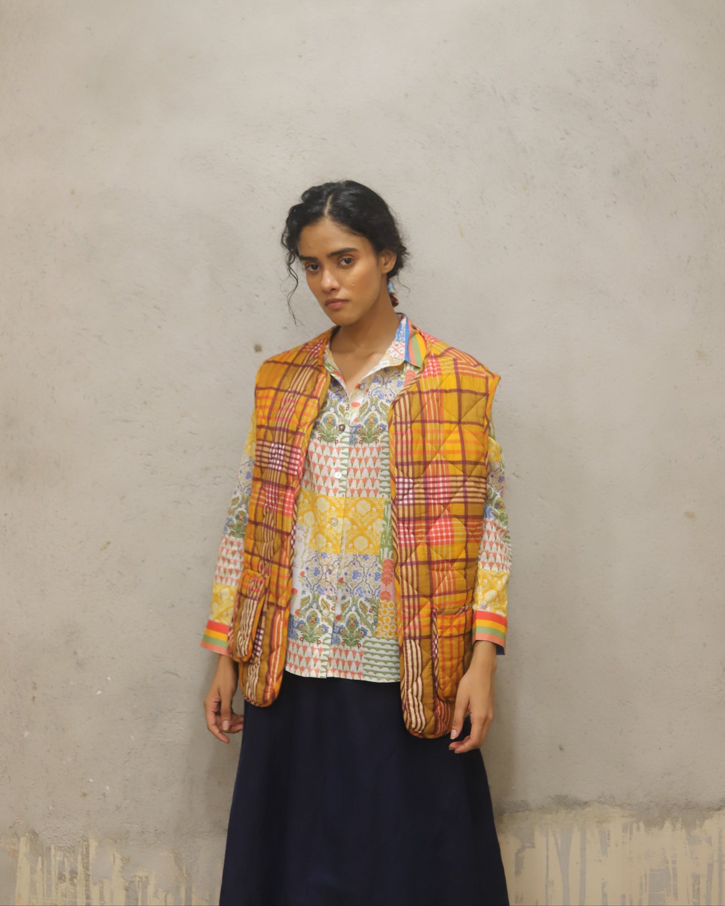 Printed pure cotton shirt with mother of pearl buttons