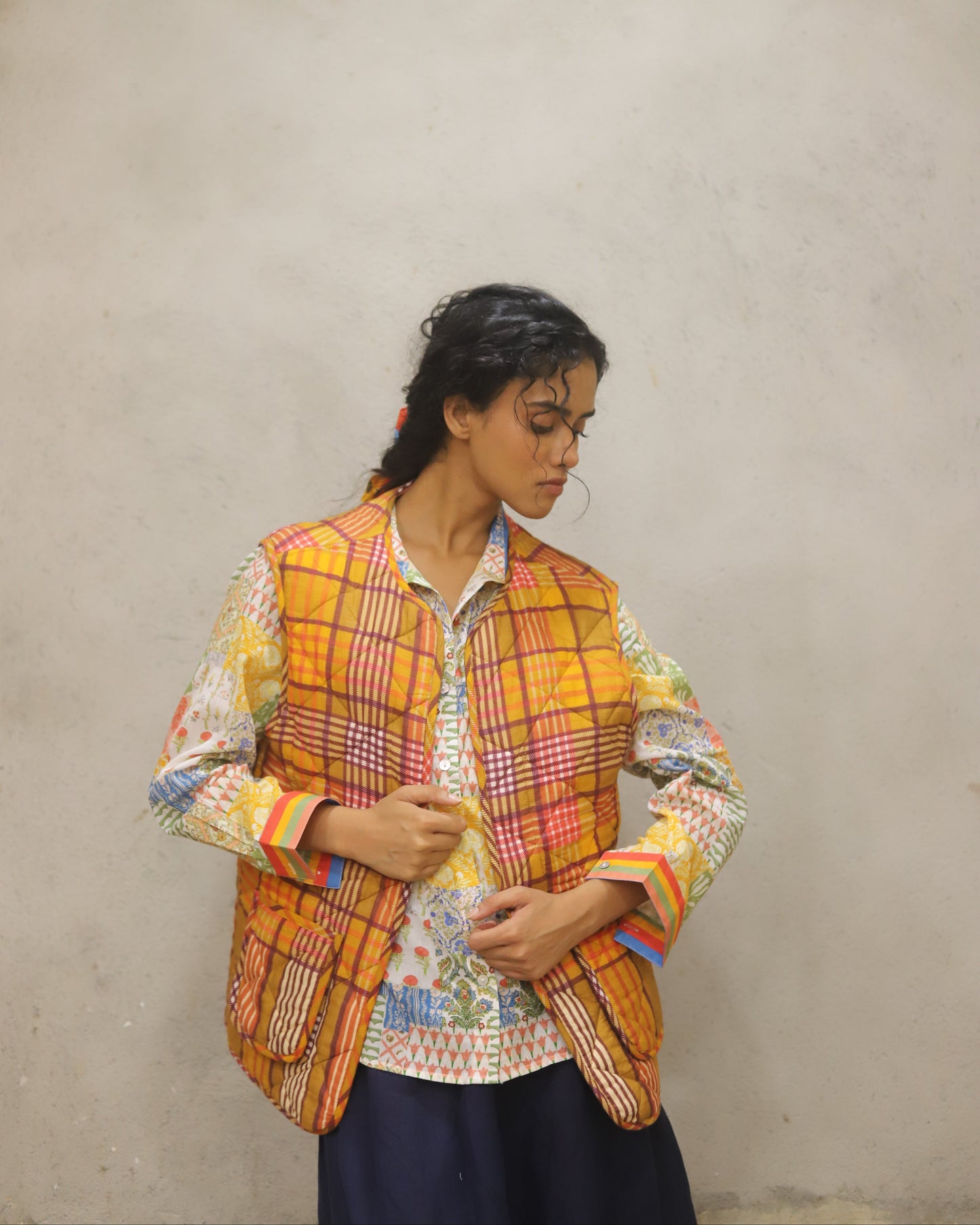 Printed pure cotton shirt with mother of pearl buttons