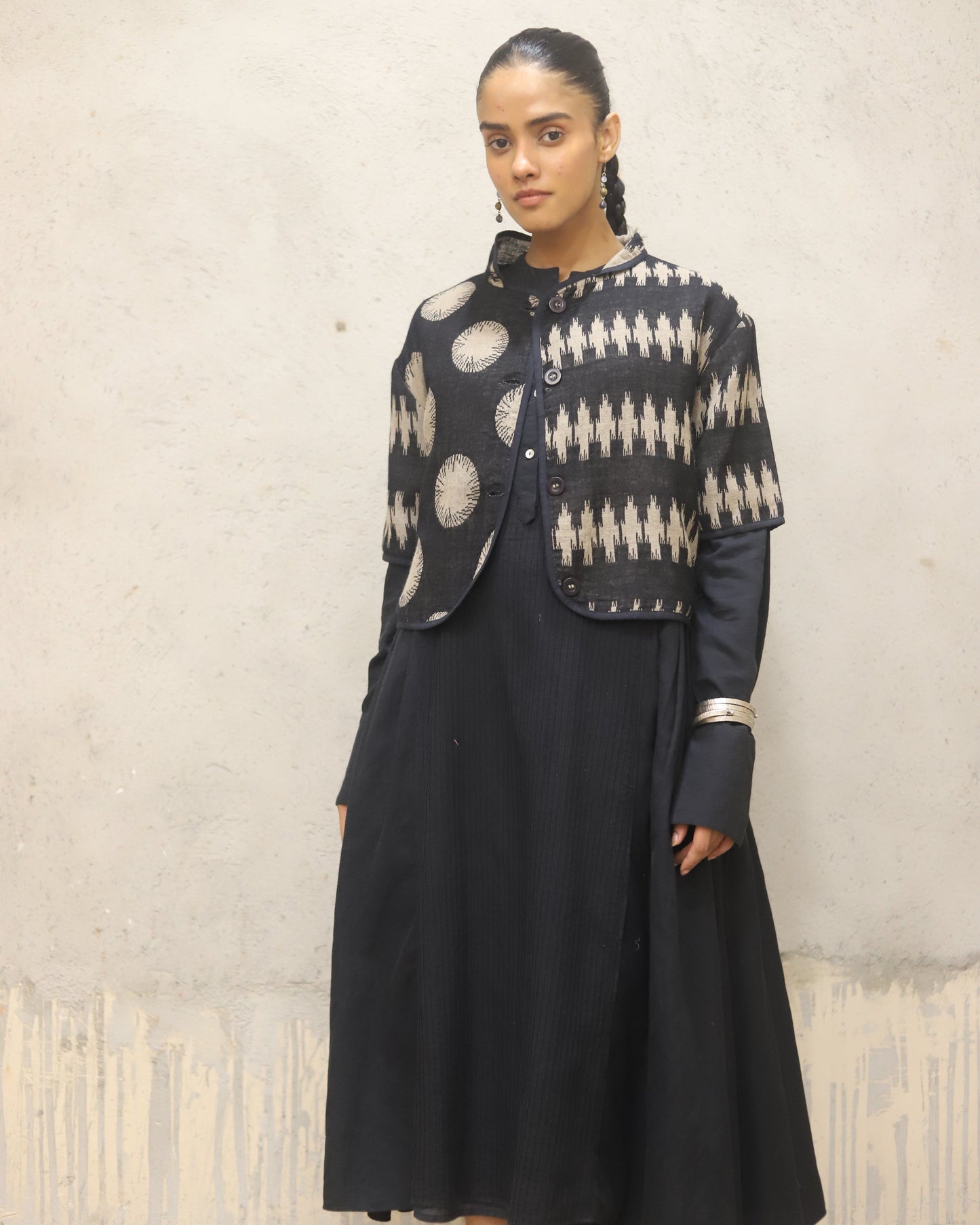 Pure merino wool woven jacquard jacket fully lined inside