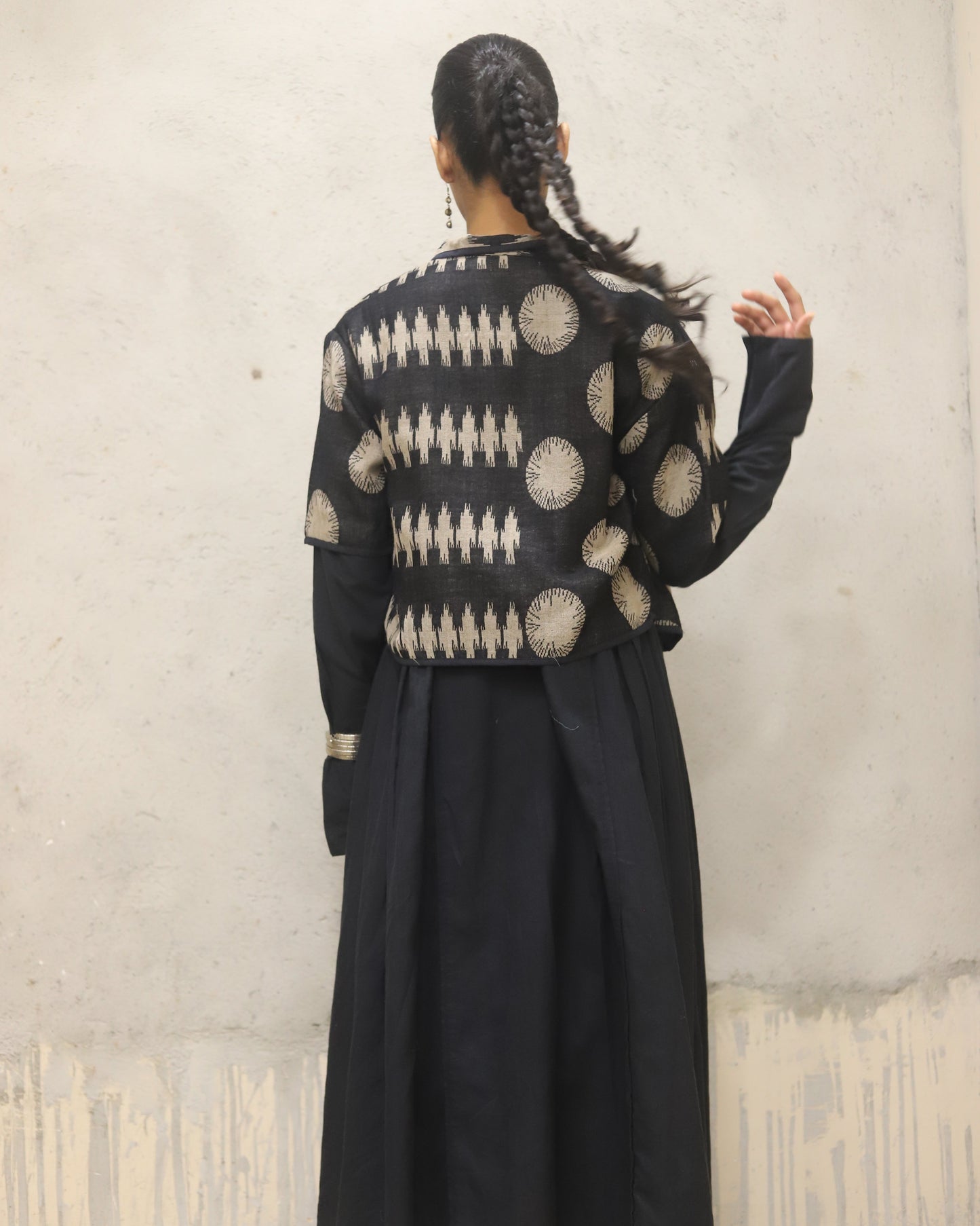 Pure merino wool woven jacquard jacket fully lined inside