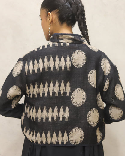 Pure merino wool woven jacquard jacket fully lined inside