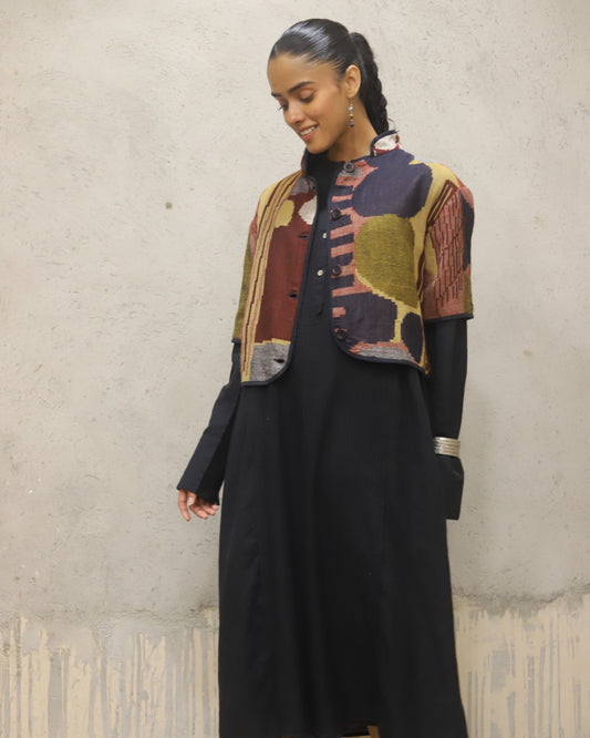 Pure Merino Wool jacquard short jacket + with herring bone weave cotton full dress