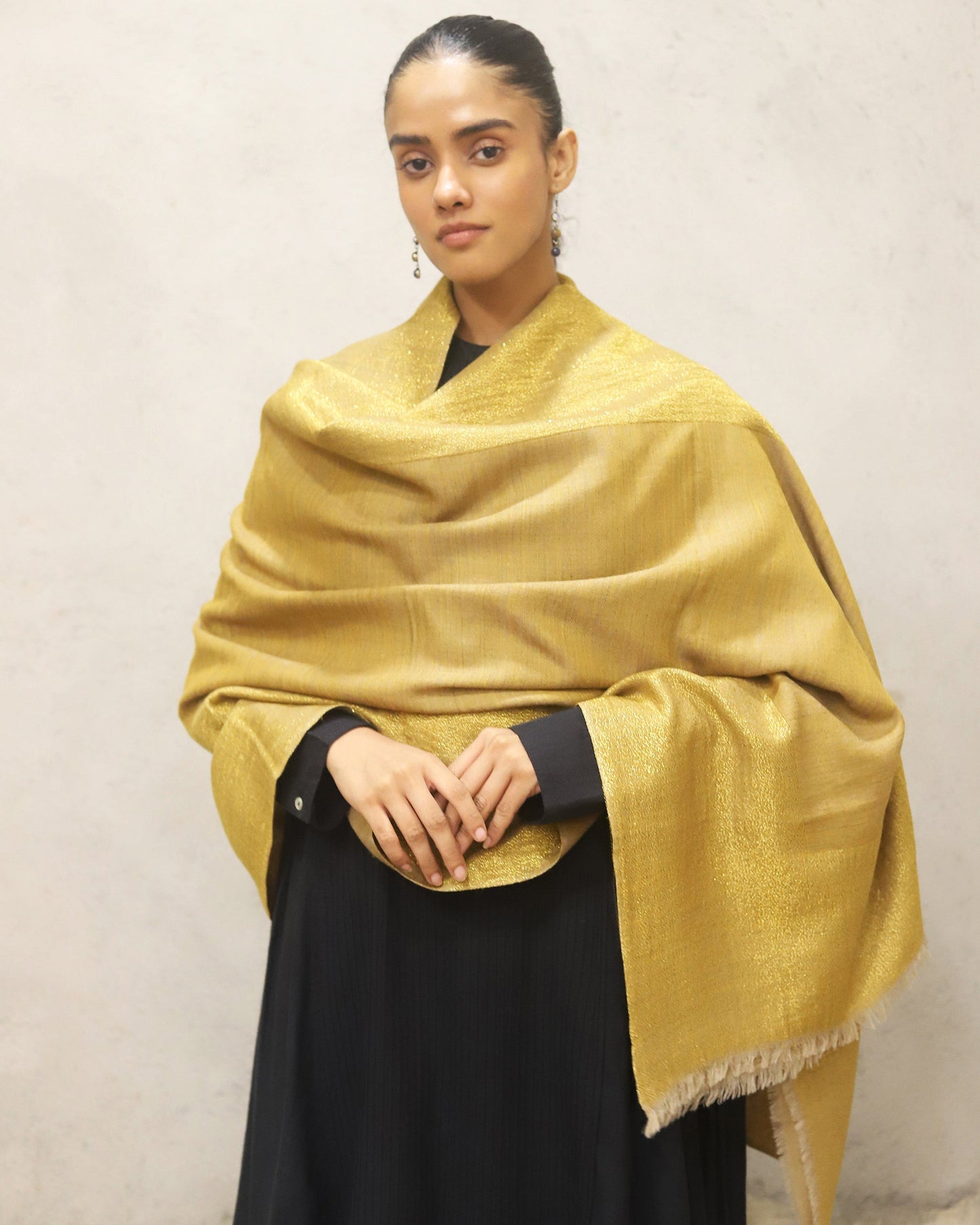 Pure Merino wool with reversible Lurex - double woven scarf