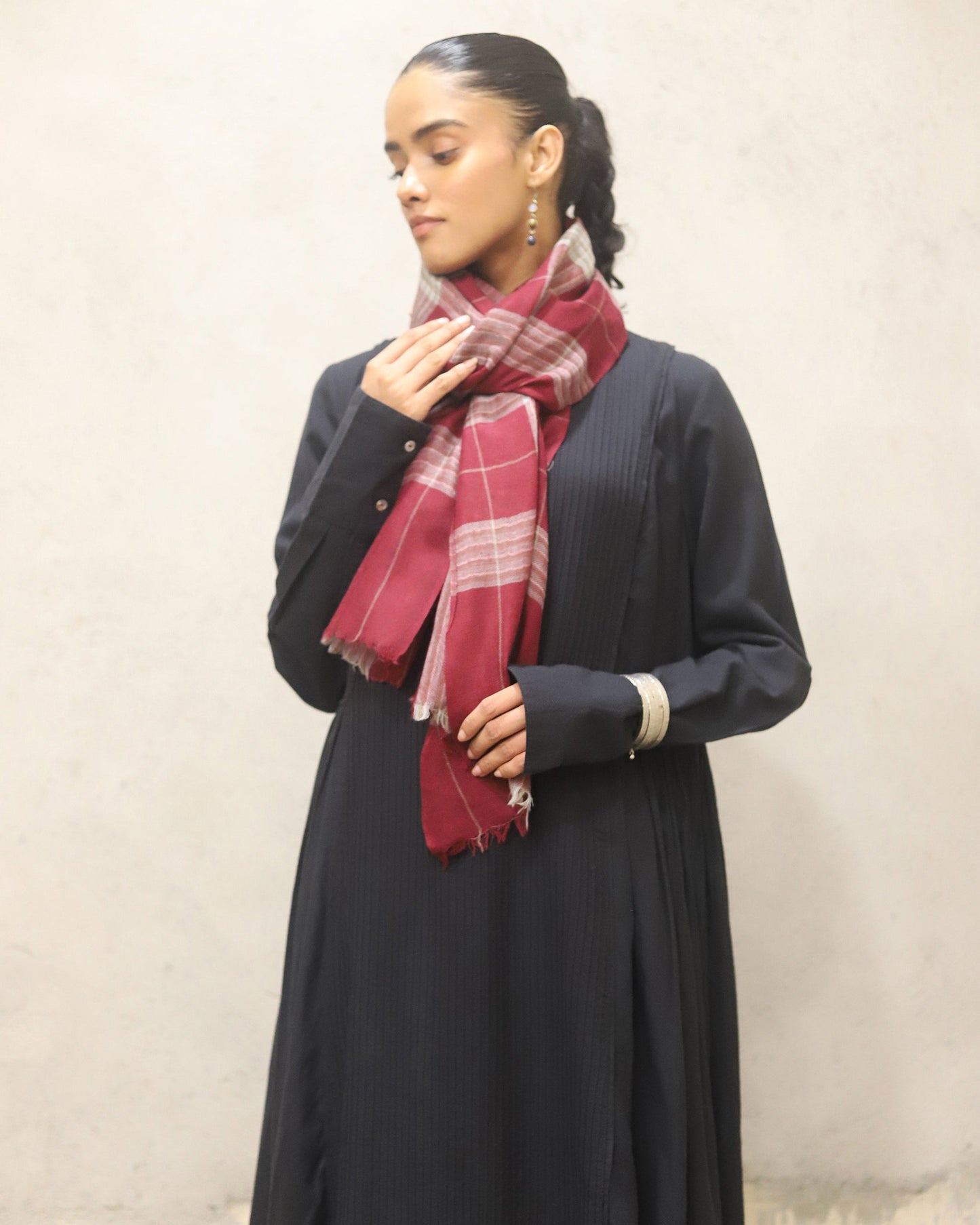 Pure Merino wool woven plaid stole