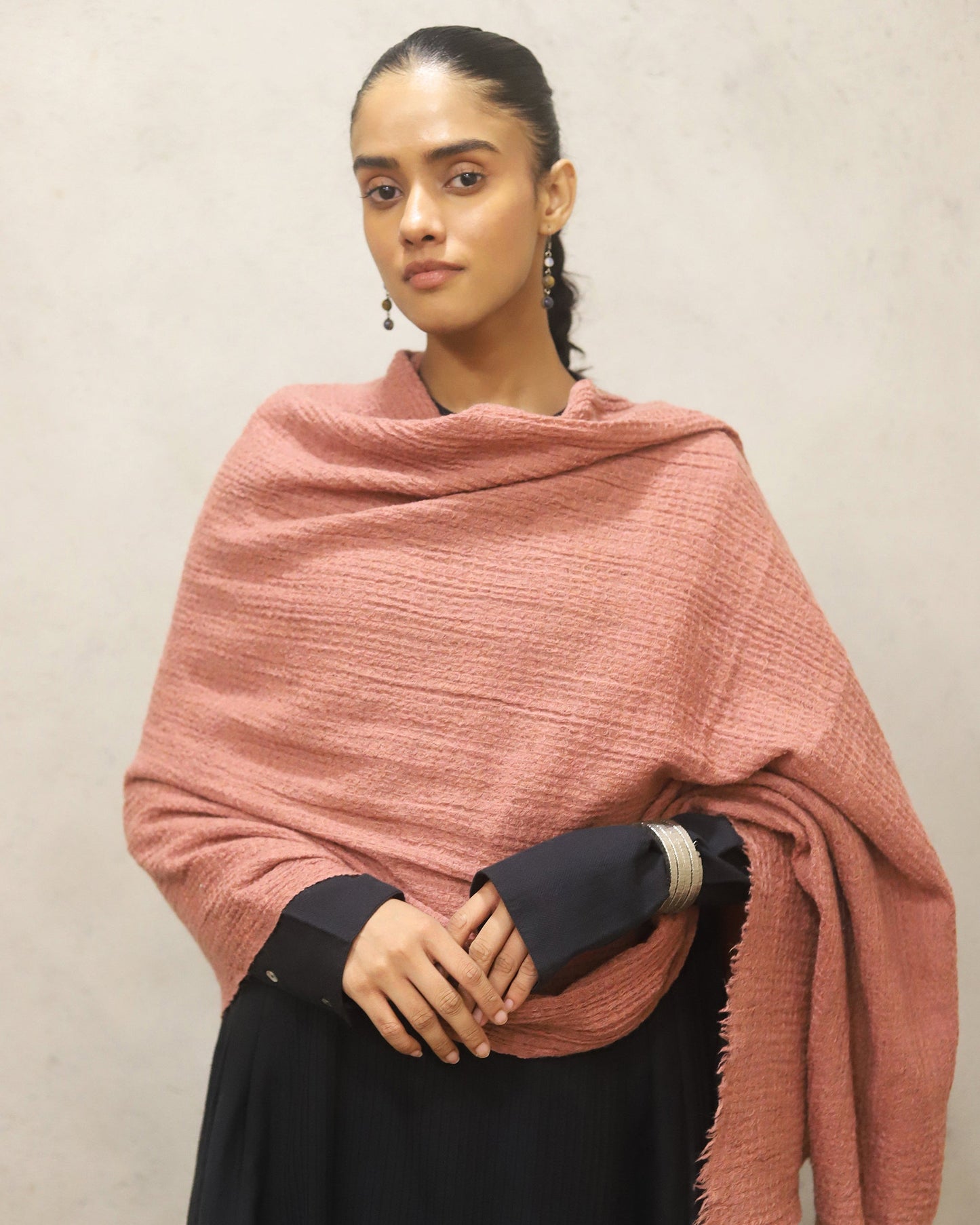 Pink waffle scarf ( Pure merino wool scarf with waffle weave )