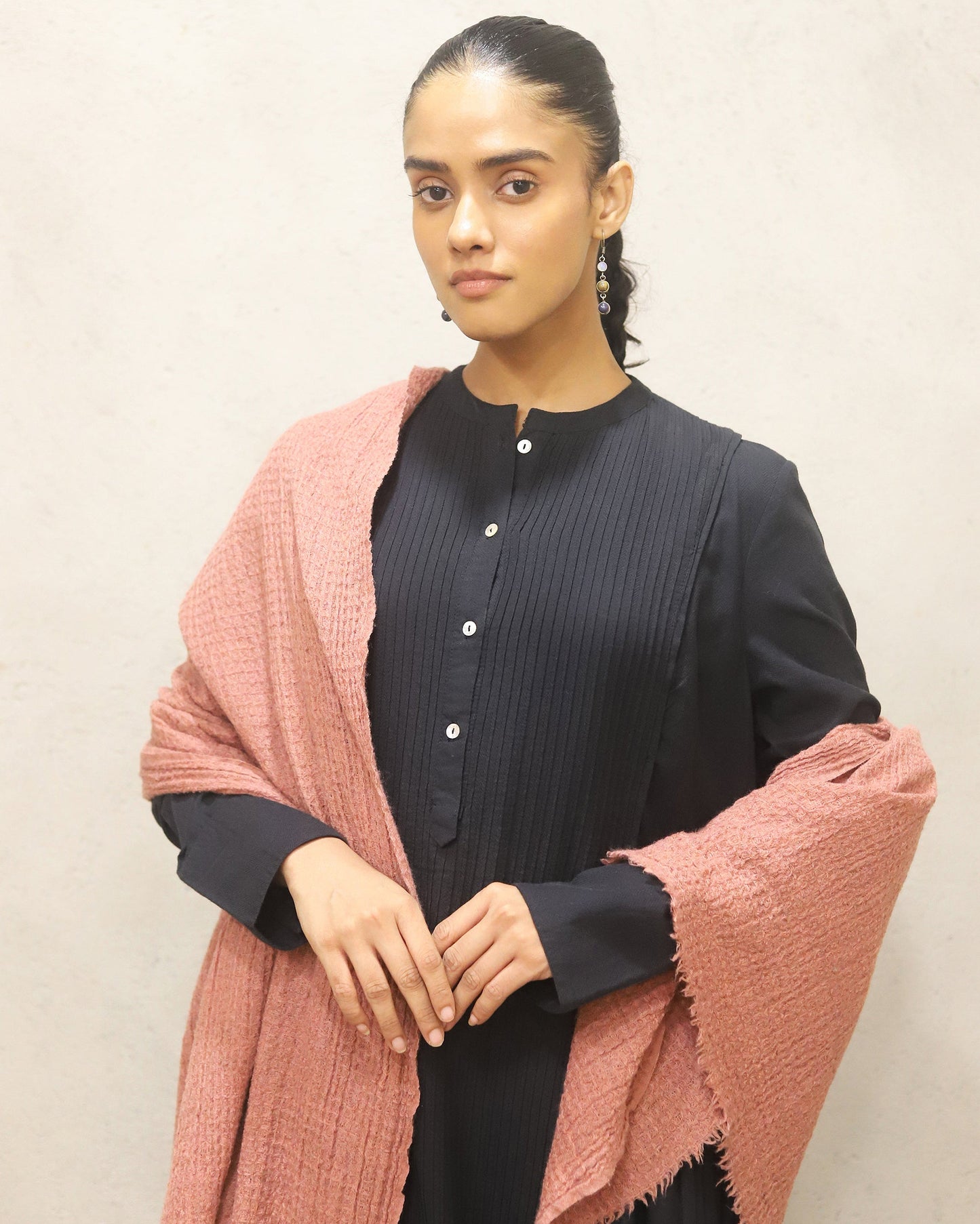 Pink waffle scarf ( Pure merino wool scarf with waffle weave )