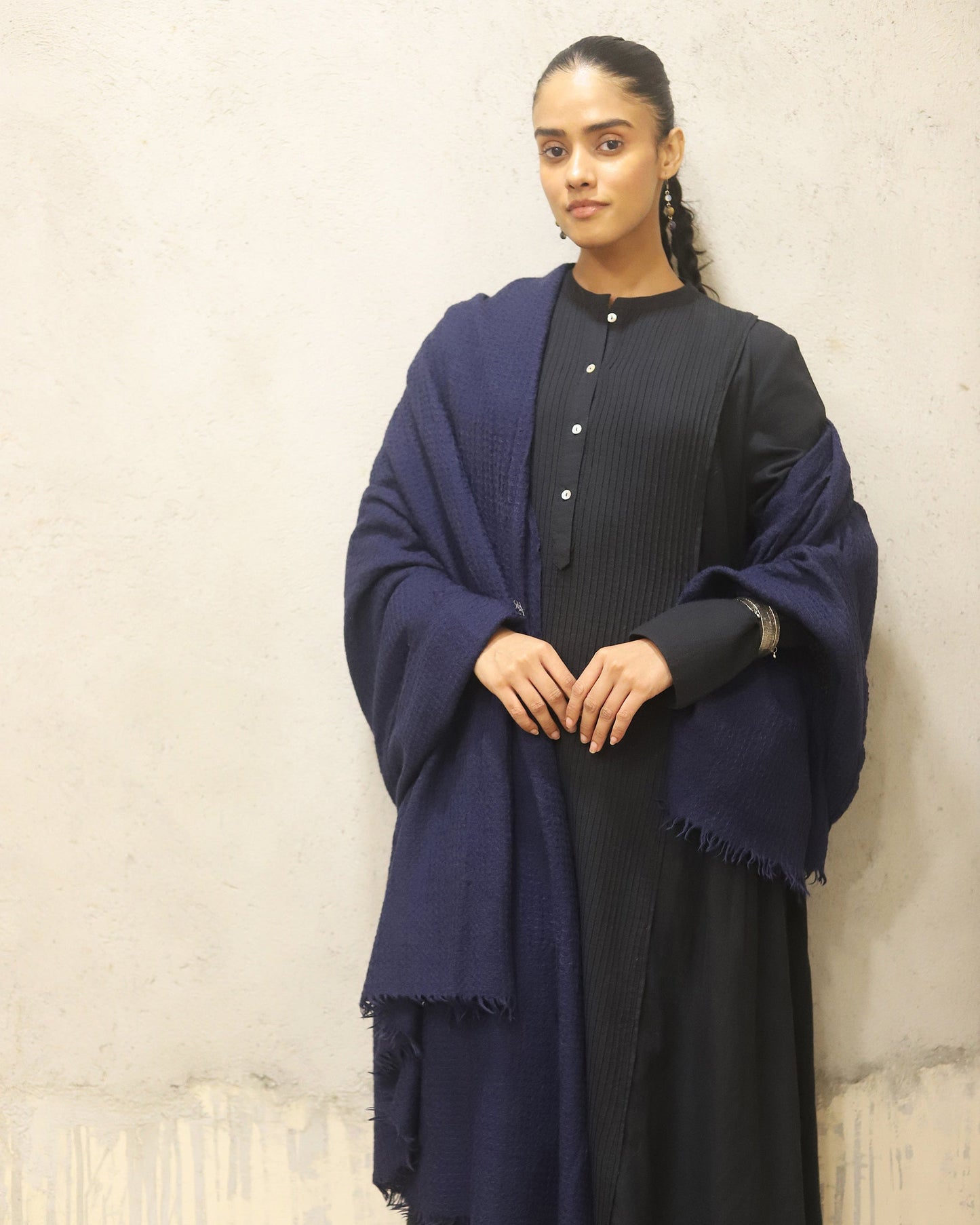 Blue waffle scarf ( Pure merino wool scarf with waffle weave )