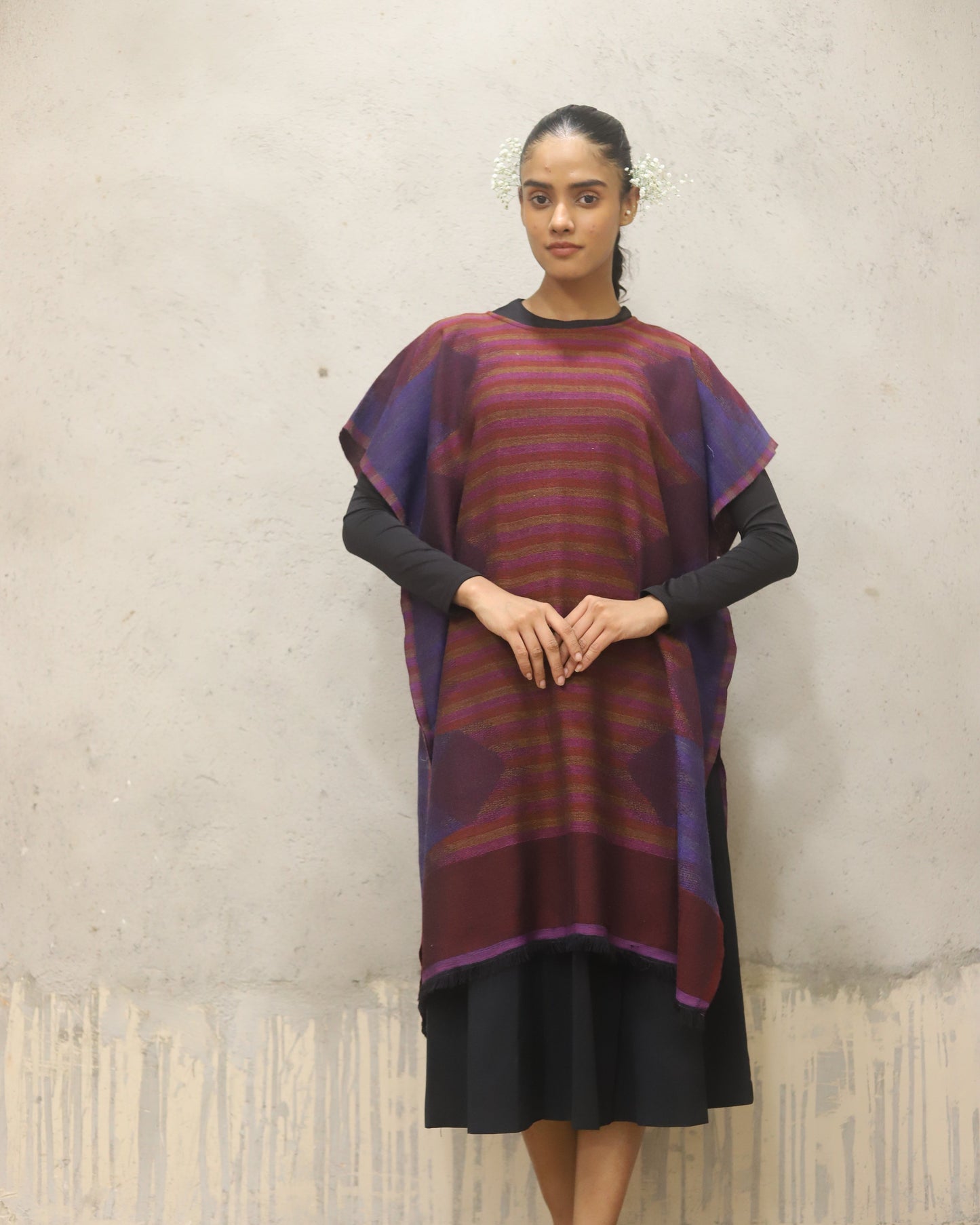 Pure wool merino jacquard woven design Poncho