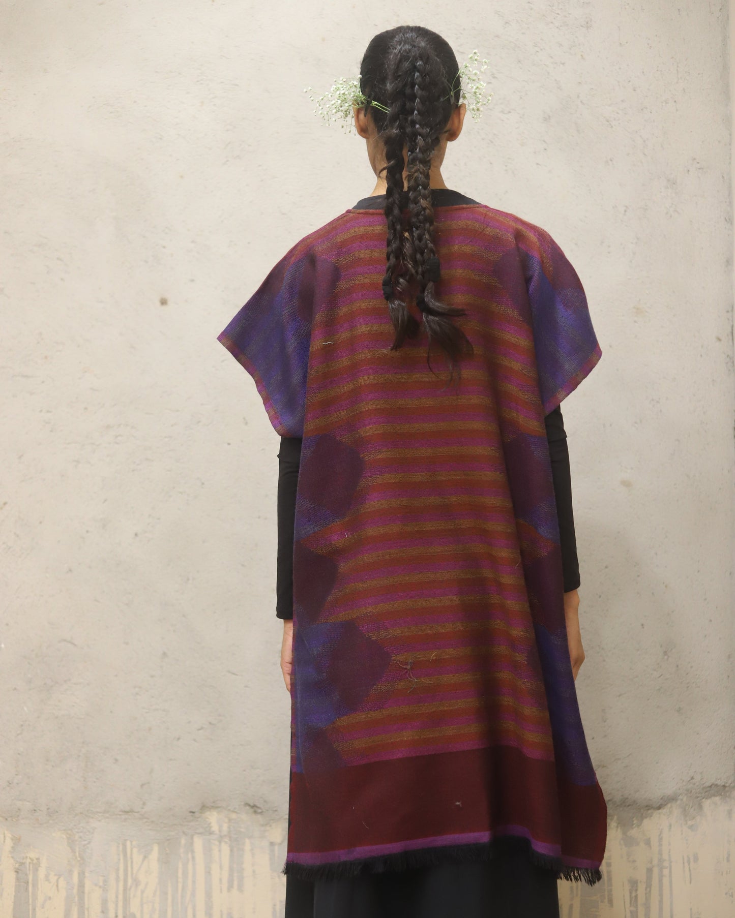 Pure wool merino jacquard woven design Poncho