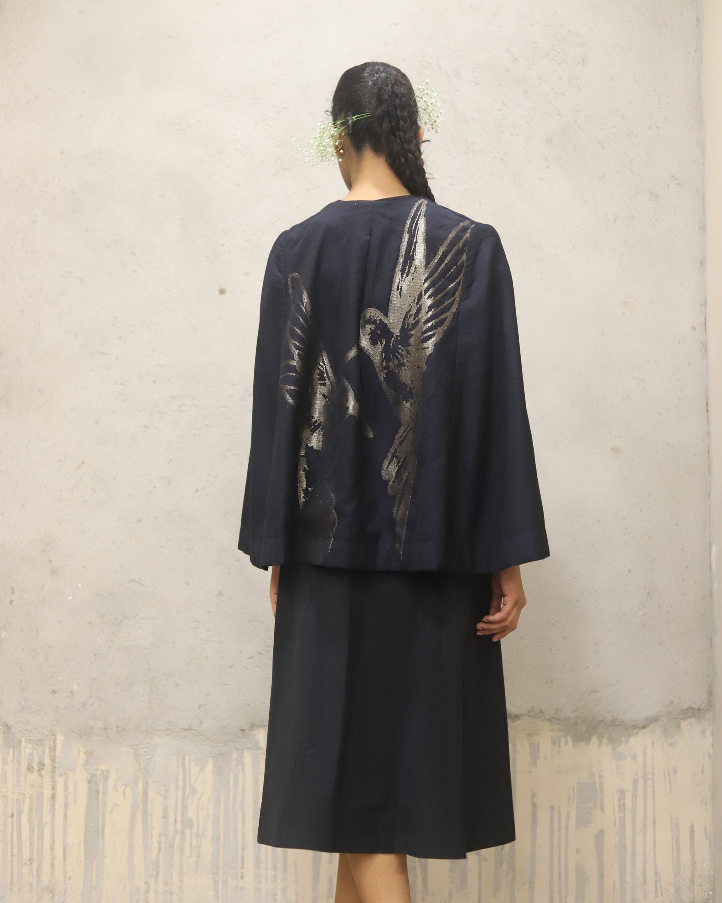 Pure wool Merino with bird woven in zari jacket