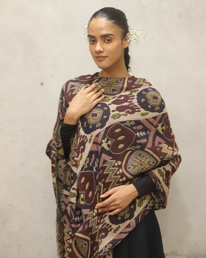 Pure Merino wool jacquard poncho