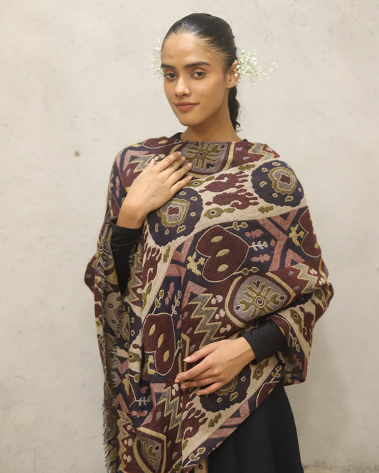 Pure Merino wool jacquard poncho