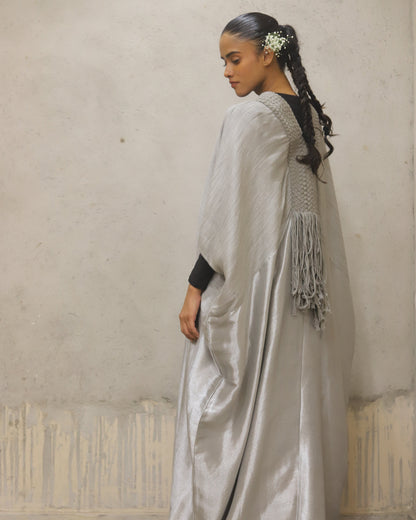 Modal wool sari woven dress with cotton cord detail Kaftan