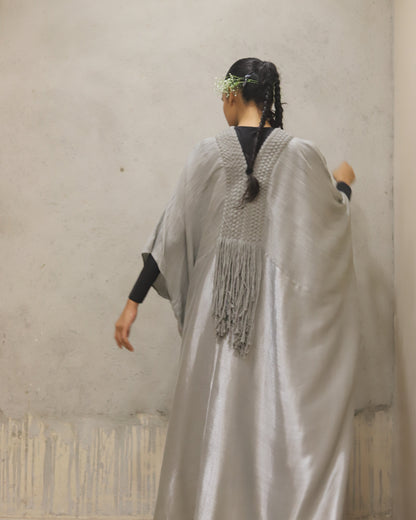 Modal wool sari woven dress with cotton cord detail Kaftan
